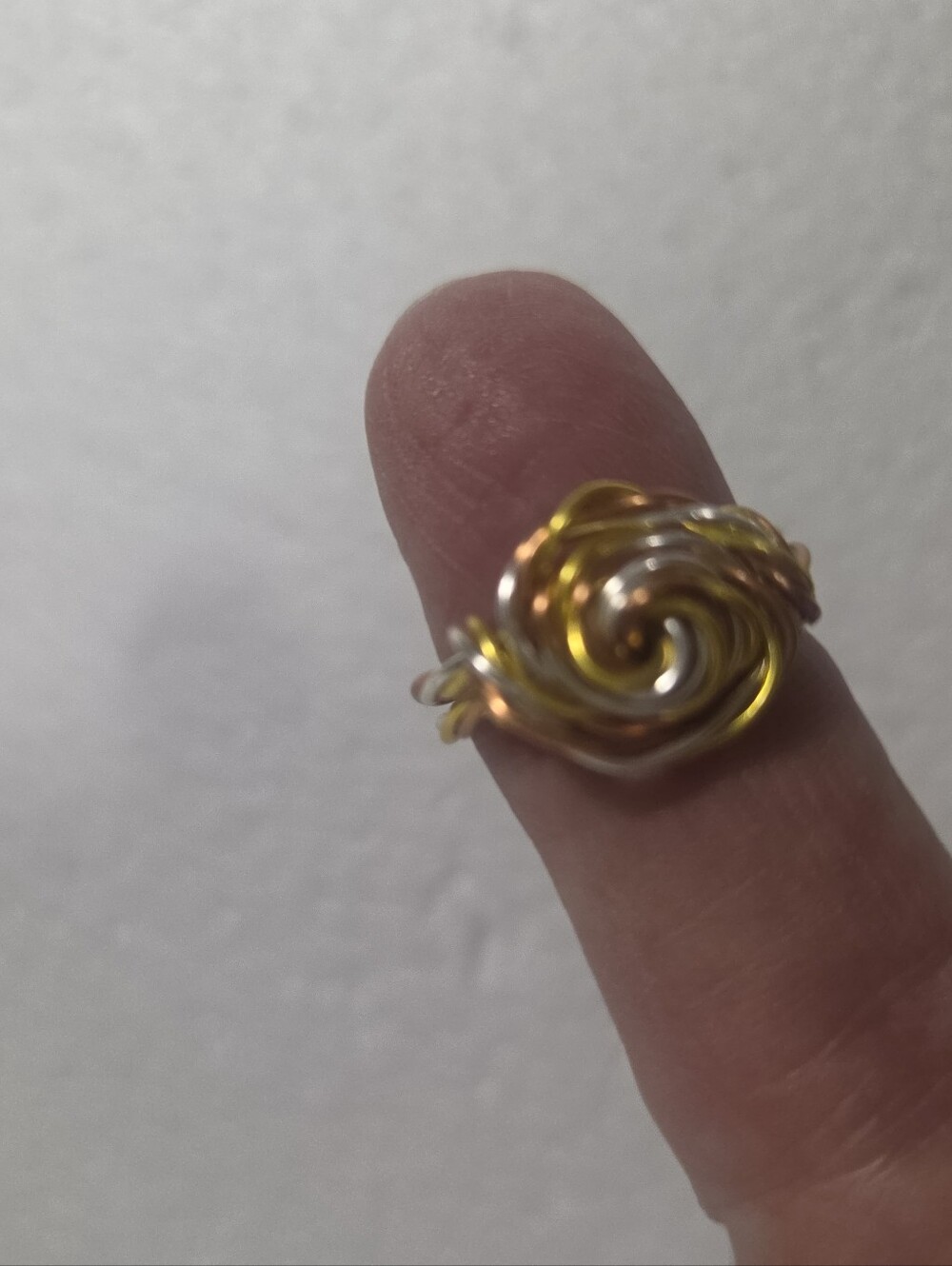 Handcrafted Gold, Copper, and Silver Wire Swirl Ring - Women Jewelry